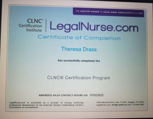 Certified Legal Nurse Consultant