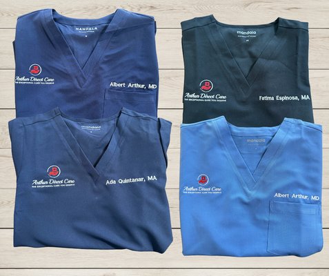 Introducing custom scrubs by Beach Bum Graphics for the medical community. Elevate your look with personalized flair.