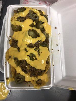 Beef nachos with extra cheese