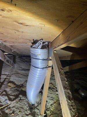 Missed damaged exhaust fan duct venting to attic