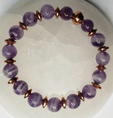 Natural Amethyst and Copper Bracelet. Crystal Quartz healing bracelet for focus, study, and mental stress relief. Shop online today!