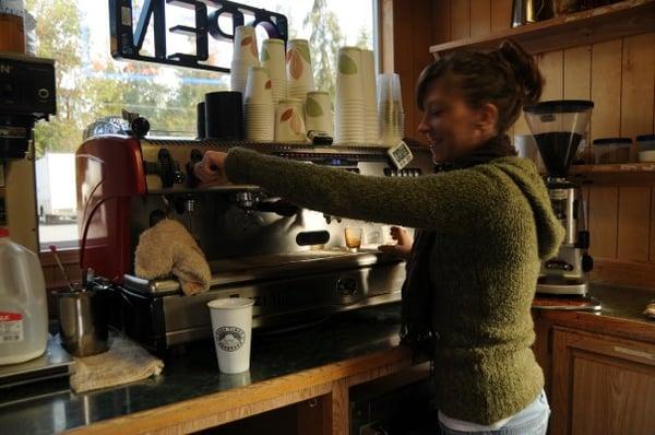 Jen making coffee