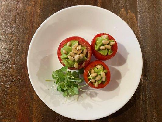 Tomatoes stuffed with Whipped Avocado & Toasted Pine Nuts