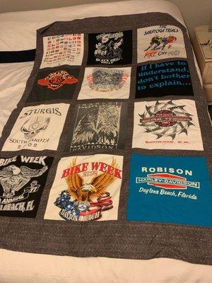 Custom made memory blanket from t shirts