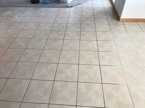 Noticed the two tone color of this kitchen tile. Before Maverick Chemdry cleaning.