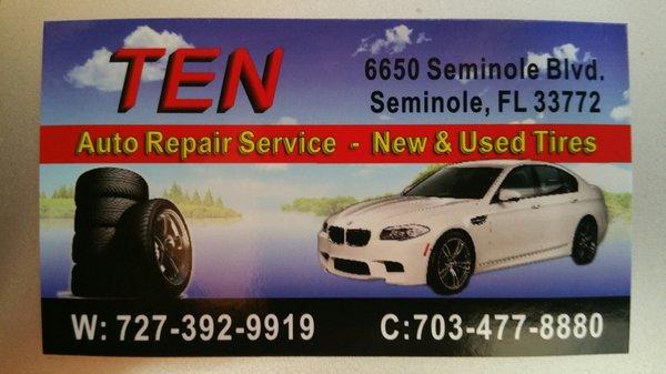 Ten Total Auto Repair Business Card