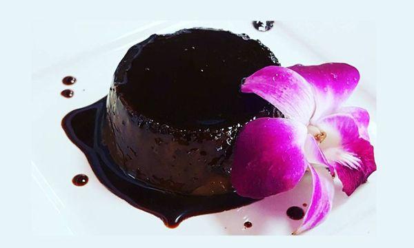 Intense Espresso Flan with Edible Orchid