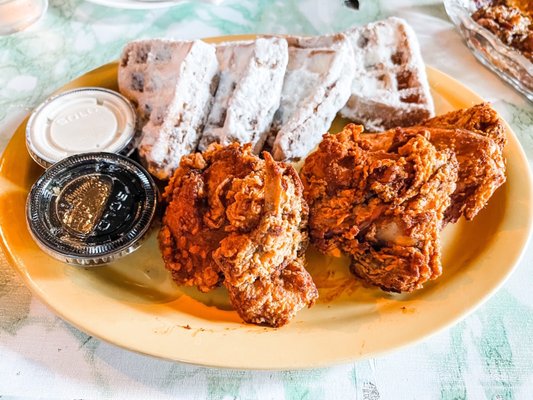 Beignet chicken and waffles