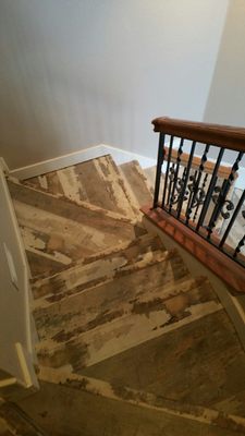 This is a set of stairs we just got done with. We remove the carpet. They look like reclaimed Barn boards.