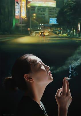 "Blurred Night" oil on canvas by Wang Niandong