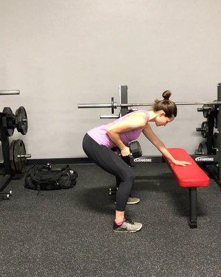 One of my many dedicated clients performing bench assisted rows. Here's a freebie. 4 sets, 8 reps. 2-3x a week for great results.