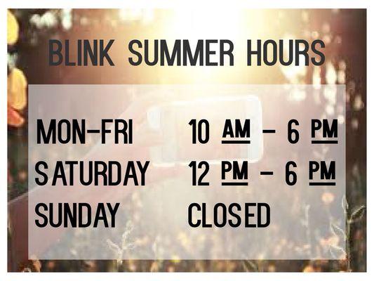 Here's the 2018 June&July Summer Hours. We will resume our normal business hours in August!