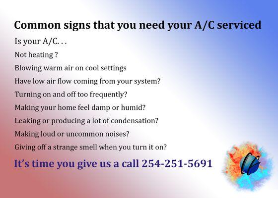 Common signs that your system needs to be serviced. Let us help.