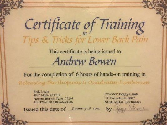 6 hours. Iliopsoas and Low Back Referral Points Certificate