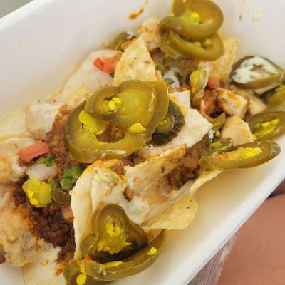 Concession food - nachos were beef & chicken mozzarella cheese. The jalapeno comes  in individual packets. Tasty!!