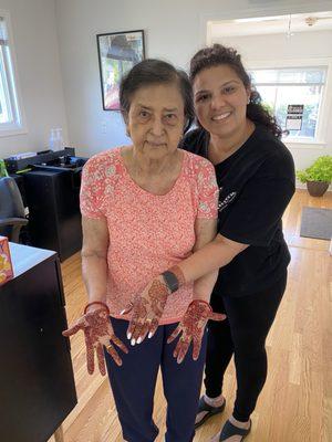 Amita with my mom, Meena. Amita made my mom feel like a queen with all the special attention.