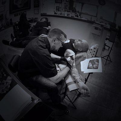 Tattooing Stu West from the amazing punk band, "The Damned"