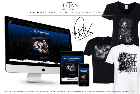 Worked with PHIL X of Bon Jovi to create his branding, web presence, and designed a full line of PHIL X merchandise.