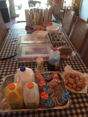 Breakfast area was stocked! Juices, cinnamon rolls, cereals, yogurts, eggs, waffles, coffee. Such a cute breakfast area!