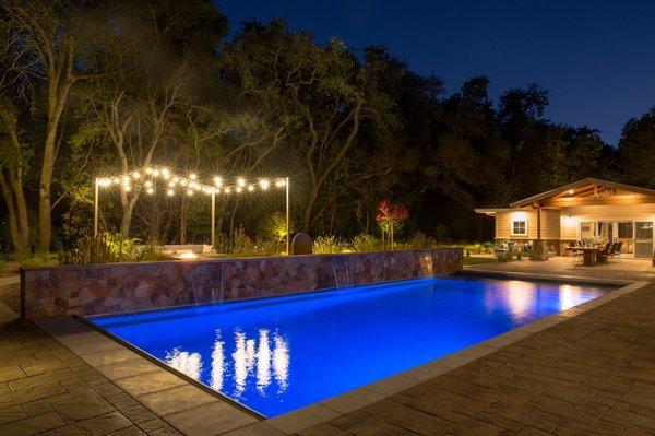 New pool construction, rock wall with waster falls in Sonoma