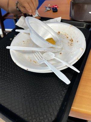 The plastic plates.