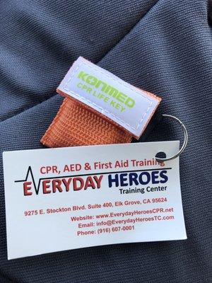 Free cpr keychain when you check in on Yelp or other social media pages!