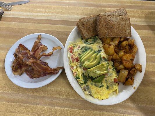 Veggie Omelette with Home Fries, Wheat Toast & Bacon