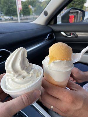 Kids Vanilla soft serve & Regular mango/vanilla gelati