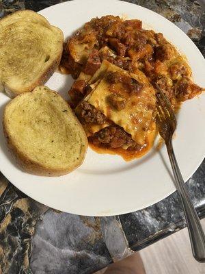 Infused Lasagna with Garlic bread