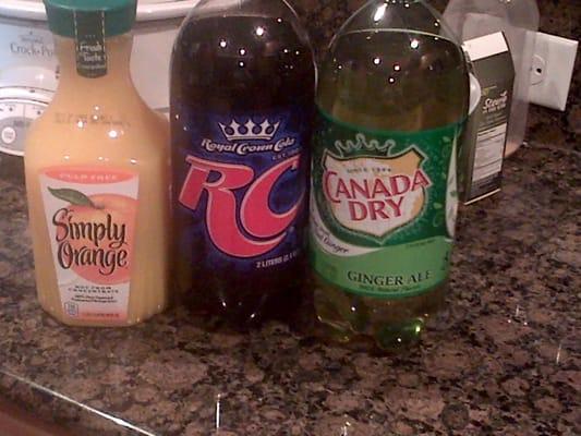 RC Cola,Canada Dry Ginger Ale,Simply Orange Orange Juice