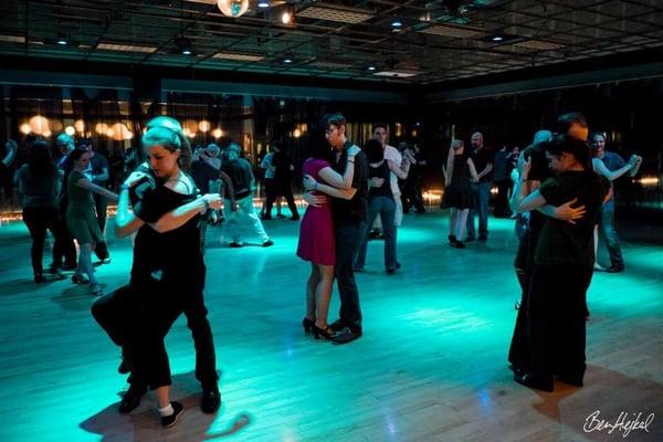 Huge dance floor and cool lighting