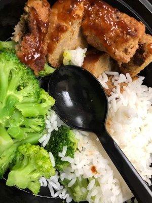 Turkey Burger with white rice and brocolli