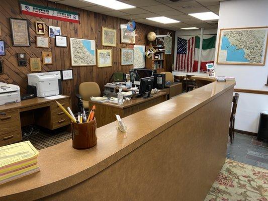 A view of our front desk. Our office has maintained its authenticity since its inception.