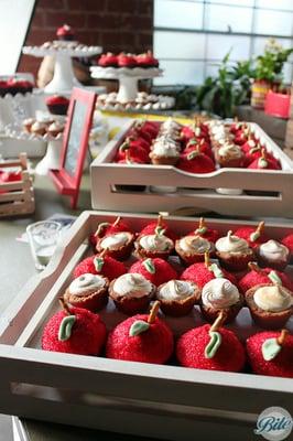 "Back to School" themed dessert display - apple for the teacher cupcakes and mini s'mores bites