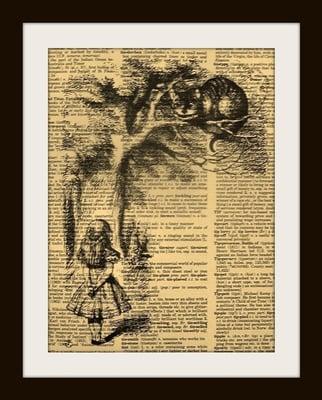 Alice in Wonderland prints on vintage dictionary pages. Quirky and fun, these add a little whimsy to a room!