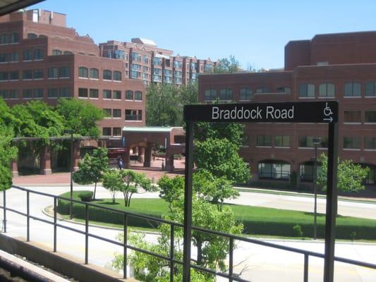 View of Braddock Metro Center from the Braddock Road Metro Station platform.