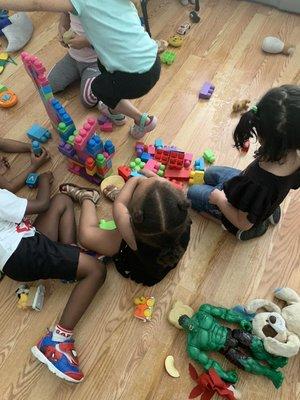 Play with blocks and toys