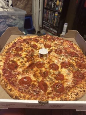 Pizza with pepperoni and sausage