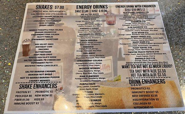 Current menu (but per owner Jennifer many more options beyond those listed).