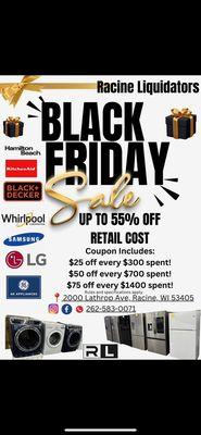 Black Friday is almost here. Stop in and check out our variety of appliances.