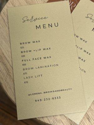 Service Menu and Pricing