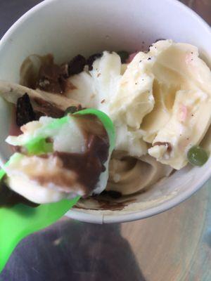 Frozen yogurt was a bit blocky and icy, but still tasted decent.