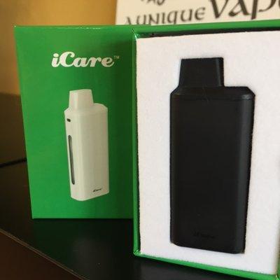 iCare.  Super simple to use, very discrete to carry.  Just inhale to make as much cloud as you want.