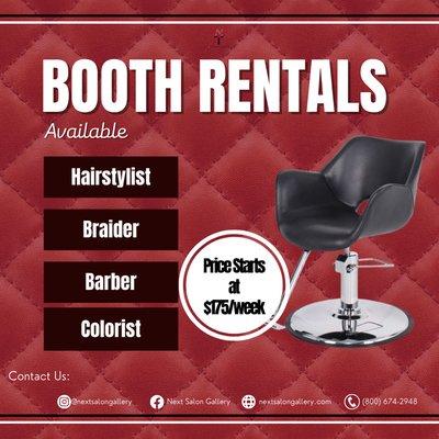 Booth rentals available to lease