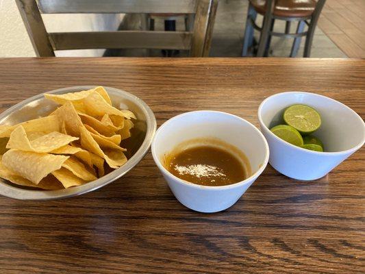 The chips and salsa. And limes are already out.