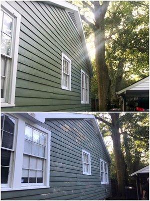 Exterior house painting, before & after