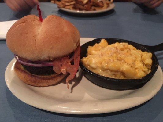 Classic burger with Mac and cheese.