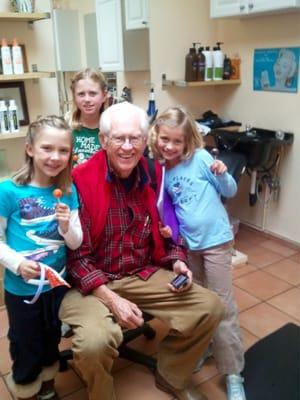 Jim A and his 2 grand daughters...a day at Blondies