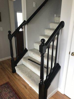 Black lacquer finish on banisters