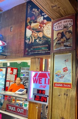 Vintage signs and take out counter